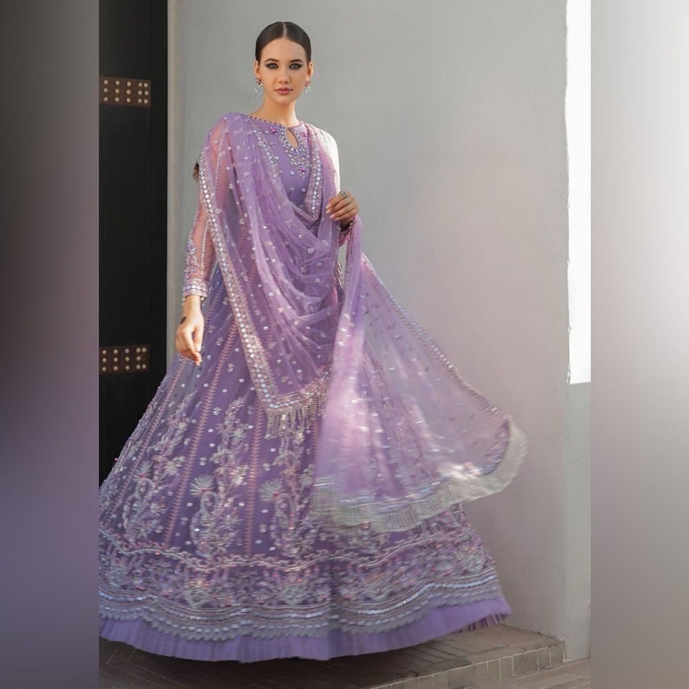 Lavender Embellished Maxi Dress with Sheer Dupatta